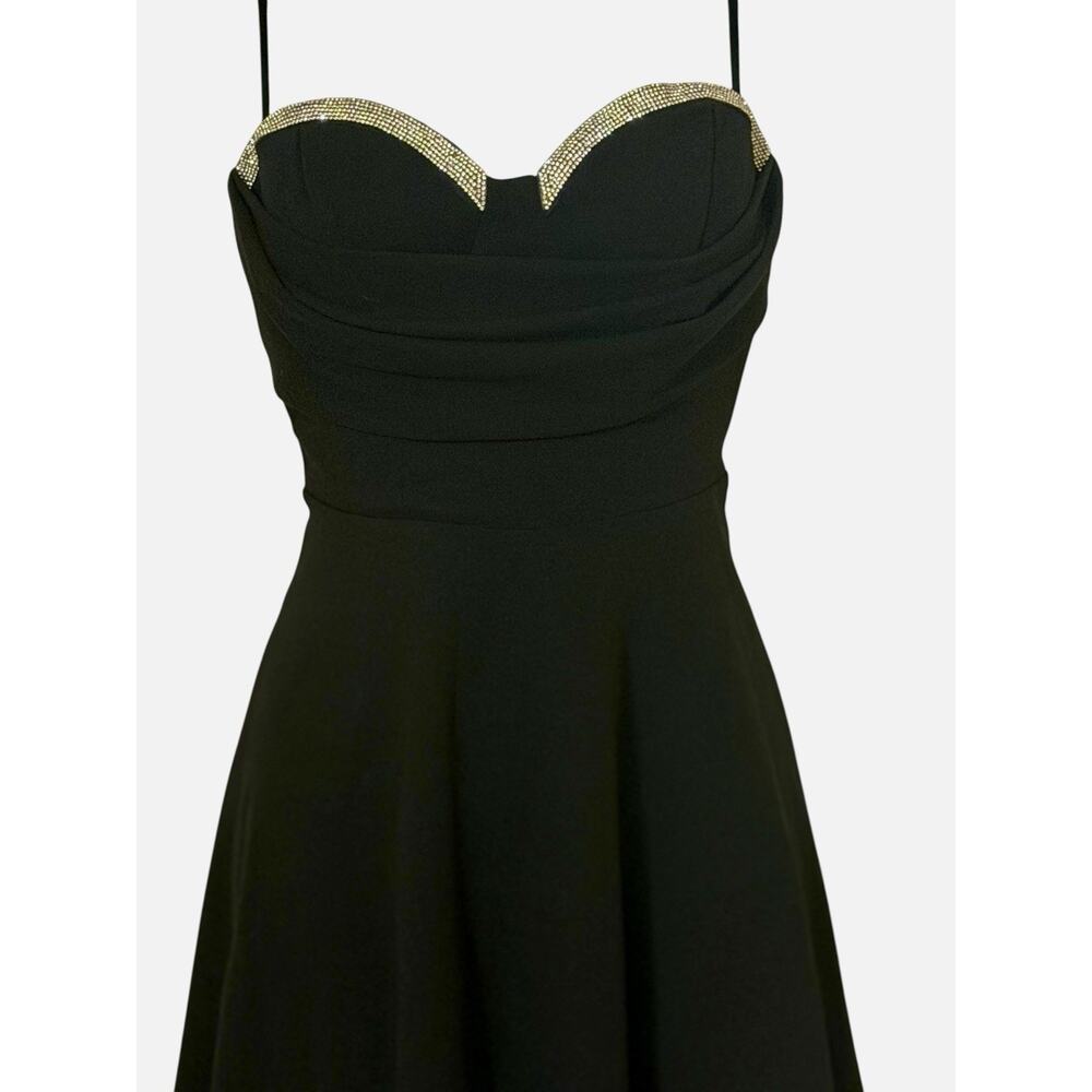Forever 21 Black Rhinestone Bustier Dress Lace Up Back Fit Flare S - Picture 2 of 7